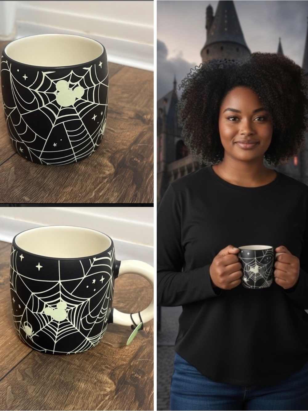 NWT Disney Spider Web Mickey Mouse Glow In The Dark 16 ounce Halloween Mug